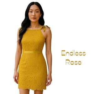 Endless Rose Mustard Lace Tie-Shoulder Mini Dress